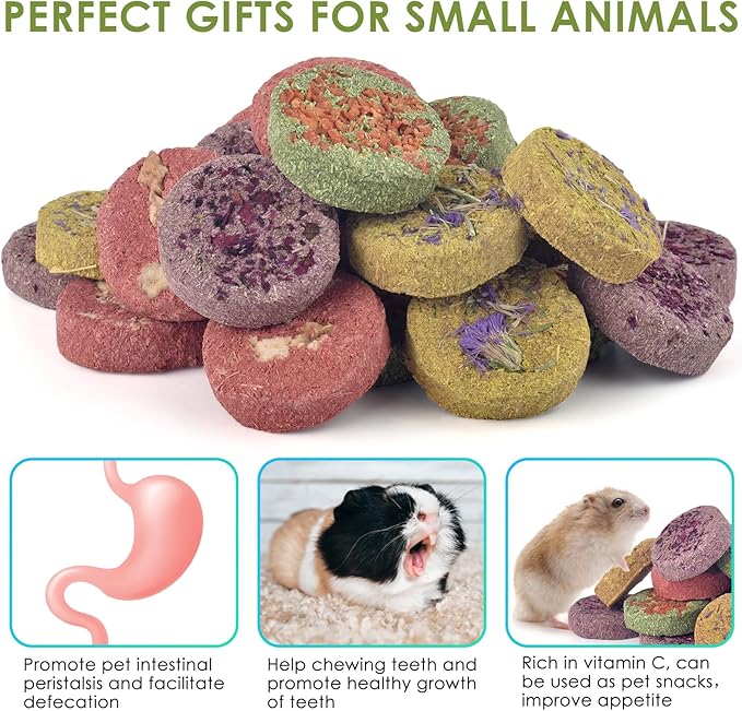 ERKOON 24Pcs Bunny Chew Toys, Small Animal Molar Toys Timothy Grass Beet Sweet Potato Pumpkin Cake Treats for Guinea Pig Hamster Bunny Chinchilla Gerbil, 100% Natural Rabbit Chews and Treats-Mewly Pet