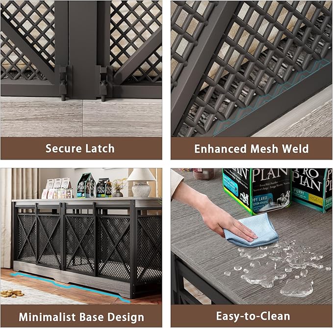 COZPAW 78 Inch Double Dog Crate Furniture, Extra Large Dog Kennel Indoor for Medium Large 2 Dogs, Heavy Duty Dog Cage Chew-Resistant Steel and Wooden Pet House with Removable Divider (Grey)-Mewly Pet