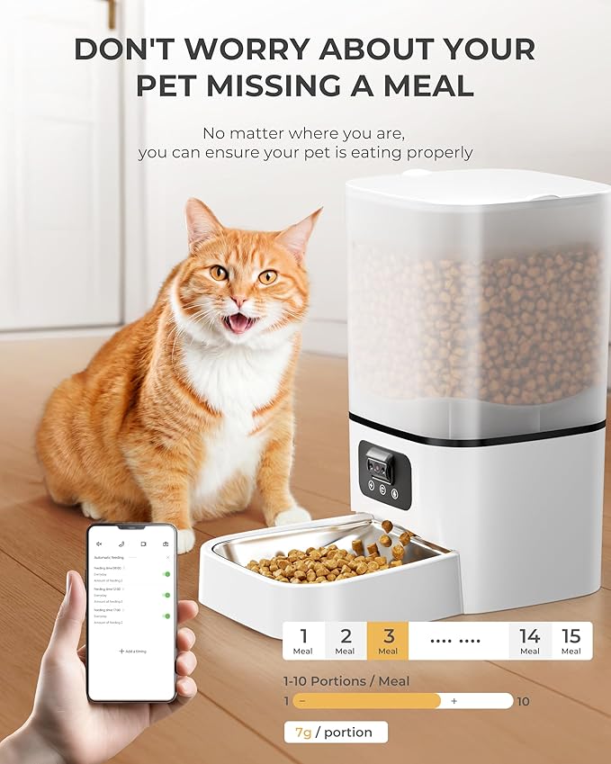 Automatic Cat Feeder with Camera,Adjustable Camera 5G/2.4G WiFi Timed cat Feed, auto cat Feeder, Automatic Pet Dispenser with HD Night Vision-Mewly Pet