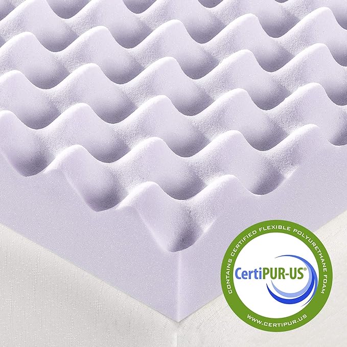 Best Price Mattress 3 Inch Egg Crate Memory Foam Mattress Topper with Soothing Lavender Infusion, CertiPUR-US Certified, Dorm Essentials, Queen