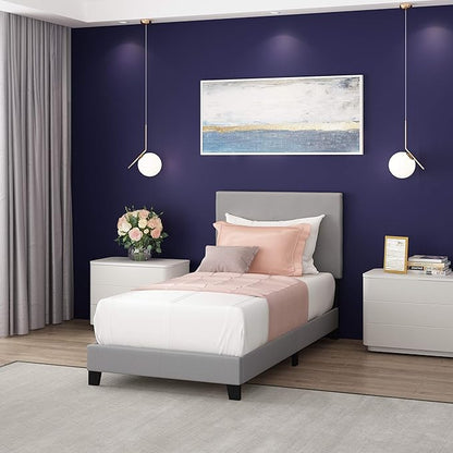 Furinno Laval Button Tufted Upholstered Platform Bed Frame, Twin XL, Glacier