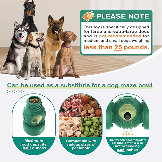 KADTC Dog Treat Dispener Toys Rolling Giggling Indestructible Puzzle Feeder Toy Adjustable Food Dispensing Speed for Medium/Large Aggressive Chewers Breed-Mewly Pet