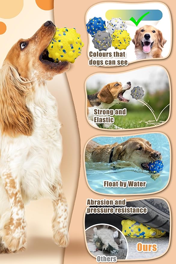 Dog Tennis Balls for Aggressive Chewers, Indestructible Durable Bouncy Interactive Toy for Dogs Fetch Game Lightweight Floating Outdoor Training(Yellow+Blue Large)-Mewly Pet