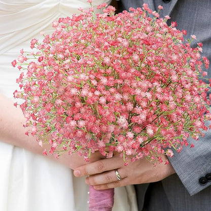 N&T NIETING Babys Breath Artificial Flowers Bulk, 24Pcs Fake Gypsophila Bouquet Flowers Real Touch Faux Babies Breath Arrangement for Wedding Floral Party Home Centerpieces Vase Decoration, Pink