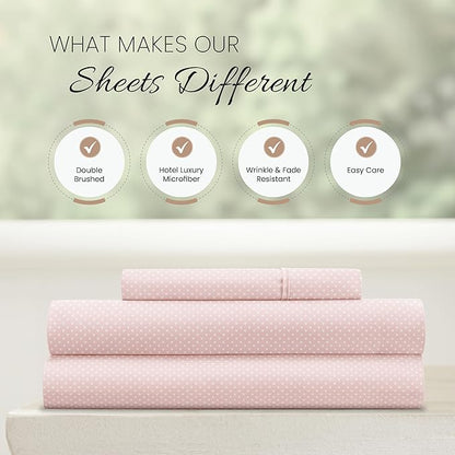 Linen Market Double-Brushed Patterned Microfiber Twin Sheet Set 3 Piece – Oeko-TEX Certified Ultra Soft & Wrinkle-Free - 16" Deep Pocket Sheets - Easy Care Twin Size - My Heart Pink