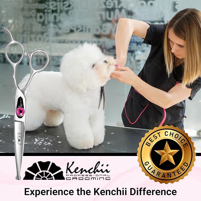 Kenchii Love Dog Grooming Scissors, 6.5 Inch Straight Balltip Shears, Dog Scissors for Grooming, Professional Pet Grooming Scissors, Safety Round Tip Shears-Mewly Pet