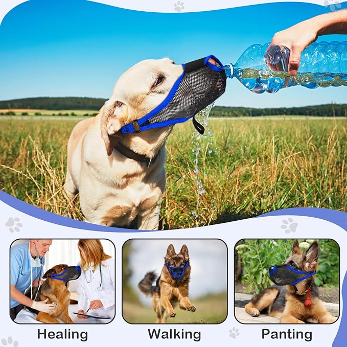 Dog Muzzle, Soft Air Mesh Muzzle for Small Medium Large Dogs Anti Biting Barking Chewing Scavenging, Breathable Adjustable Loop Pets Muzzle with Front Opening Design Allows Panting Drinking (Blue,XL)-Mewly Pet