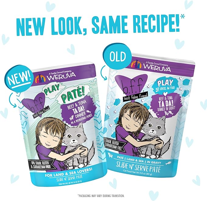 Weruva B.F.F. Play - Best Feline Friend Paté Lovers, Aw Yeah!, Paté Jamboree! Variety Pack, 3oz Pouch (Pack of 12)-Mewly Pet