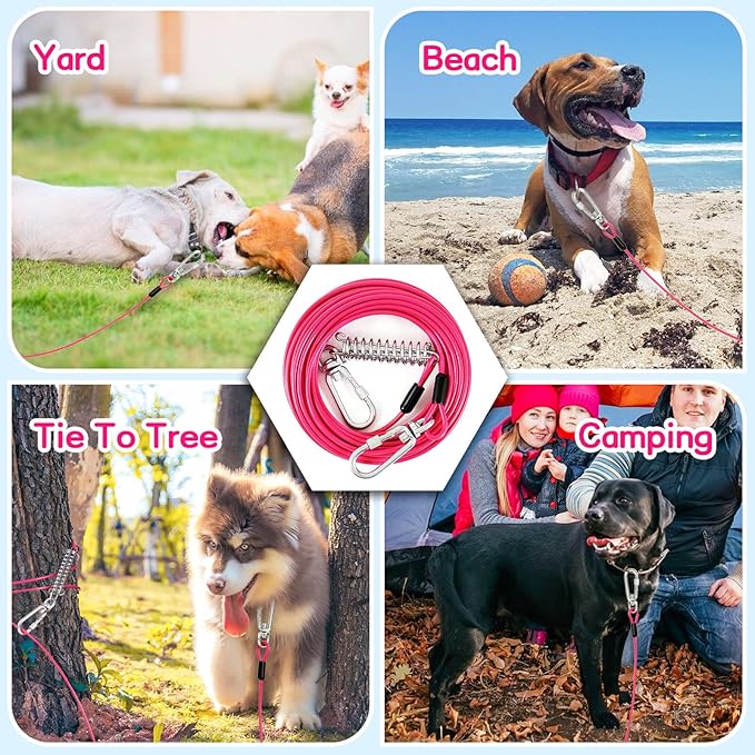 Tie Out Cable for Yards - Heavy Duty, Chew Proof, 10FT for Large Dogs Up to 250lbs-Mewly Pet