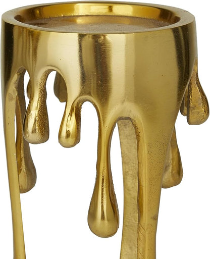 CosmoLiving by Cosmopolitan Aluminum Metal Abstract Decorative Candle Holder Melting Drip Candle Stand, Set of 3 Candlestick Holder 12", 10", 8"H, Gold