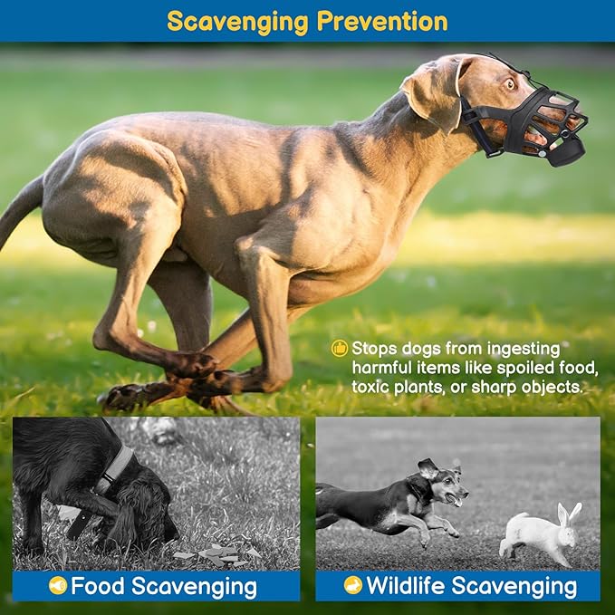 BARKLESS Basket Muzzle for Large Dogs, Humane Muzzle to Prevent Biting and Scavenging, Snap-on Treat Cover Helps Dogs Acclimatize Mouth Cover, Adjustable Mouth Guard for Positive Training, Grooming-Mewly Pet