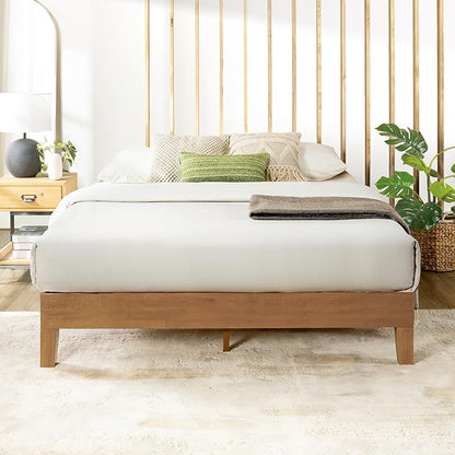 Mellow Naturalista Grand - 12 Inch Solid Wood Platform Bed with Wooden Slats - No Box Spring Needed - Queen (Natural Pine)