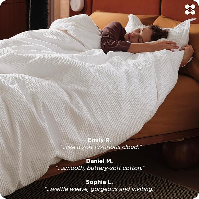 Bedsure Cotton Duvet Cover Set - 100% Cotton Waffle Weave Coconut White Duvet Cover California King Size, GentleSoft™ and Breathable Cal King Bedding Set for All Season, 3 Pieces, 104"x98"