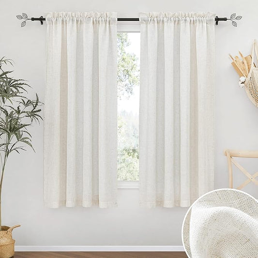 RYB HOME Linen Sheer Curtains 63 inch Length 2 Panels, Privacy Semi Sheer Curtains Light Glare Filtering Country Rustic Drapes for Farmhouse Bedroom, Living Room Decor, 52" W x 63" L, Linen