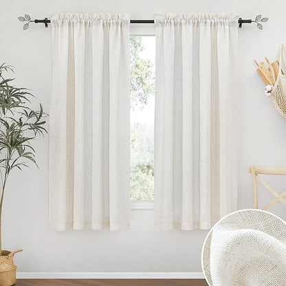 RYB HOME Thick Linen Curtains 63 inch Length for Dining Room Doorway, Light Filtering Soft Textured Privacy Machine Washable Boho Farmhouse Window Treatments, W 42 x L 63 inches, Linen, 2 Panels
