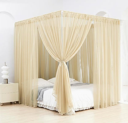 Akiky Canopy Bed Curtains 8 Panel Bed Curtains Drapes for King Size Bed Sheer Canopy Bed Drapes with Lights(Khaki)