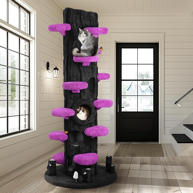 Luxury Cat Tree Tower for Indoor Cats,88.6" Tall Cat Tree,Multi-Level Furniture Activity Center with Scratching Posts Stand House Condo Funny Toys Kittens Pet Play House, Purple-Mewly Pet