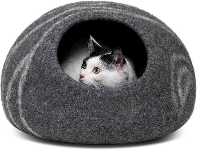 MEOWFIA Cat Cave – Premium Felt Cat Bed for Indoor Cats, Handmade 100% Merino Wool (Large, Dark Grey)-Mewly Pet
