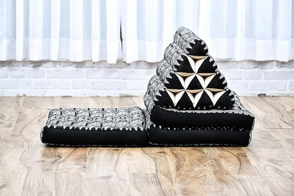 Leewadee - Comfortable Japanese Floor Mattress - Thai Floor Bed with Triangle Cushion - Futon Mattress - Thai Massage Mat, 67 x 21 inches, Anthracite Black, Kapok Filling