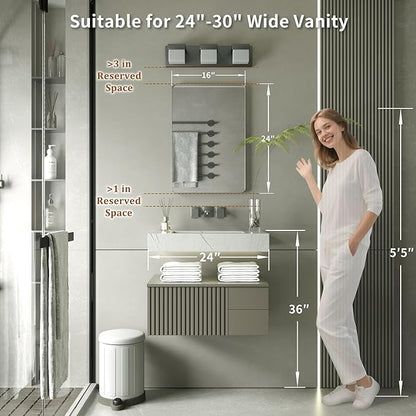 PAIHOME 16x24-Inch Brushed Nickel Bathroom-Vanity-Mirror for Wall - 304 Stainless Steel Silver Frame Bathroom Mirrors, Rectangle Farmhouse Mirror, Vertical Or Horizontal Hanging Modern Mirror