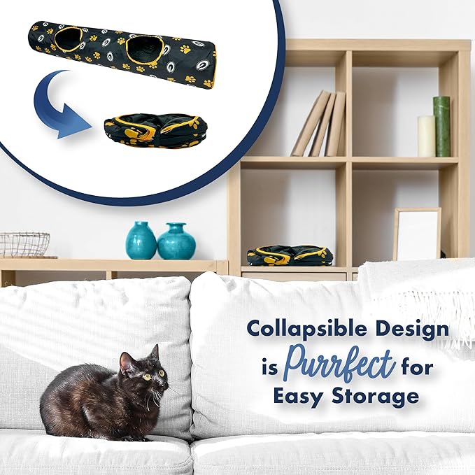 NFL Green Bay Packers Cat Tunnel Tube Toy with Plush Football Catnip and Feathers Collapsible Tunnel for Cats to Play, Peek and Hide, Sporty & Fun Cat Tunnel Toy with Team Logo All-Over Design!-Mewly Pet