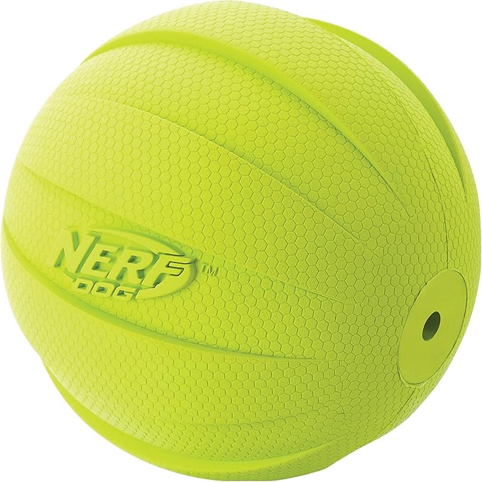 Nerf Dog Rubber Ball Dog Toy with Squeaker, Lightweight, Durable and Water Resistant, 4 Inch Diameter for Medium/Large Breeds, Single Unit, Green-Mewly Pet
