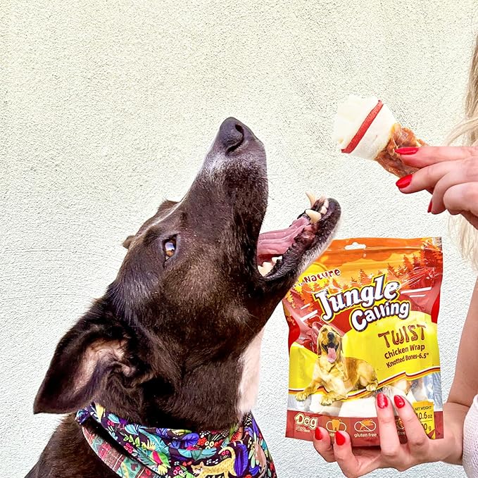 Jungle Calling Chicken Wrap Knotted Bones Dog Chews, Long Lasting Beefhide Treats Real Rawhide Bones for Large Dogs Edible Training Treats-Mewly Pet