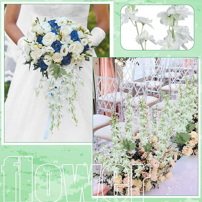 12 Pcs White Delphinium Artificial Flower 35.4'' Long Larkspur Stem White Fake Faux Silk Flowers Bulk for Tall Vase Floral Arrangements Home Centerpiece Table Wedding Decor