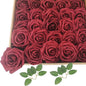 Artificial Flowers 25pcs Fake Roses, Burgundy Foam Rose Faux Flower for DIY Wedding Bouquets Bridal Shower Centerpieces Floral Arrangements Home Decorations Party Backdrops Table