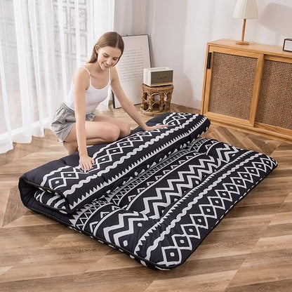 MAXYOYO Japanese Futon Mattress - Thick Comfortable Roll Up Sleeping Pad, Twin, Black Stripe