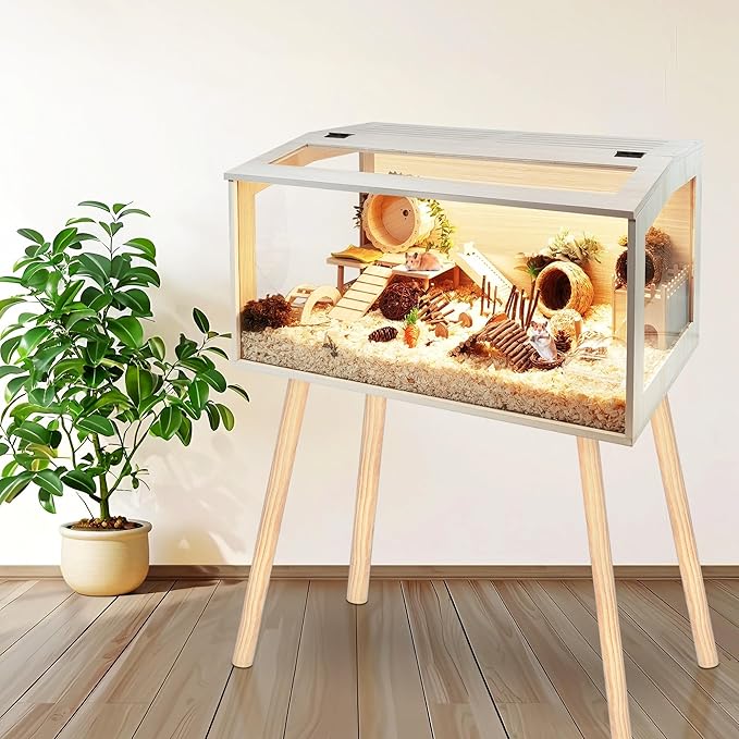 Prolee Hamster Cage with Legs Chew Proof Hamster Habitat Guinea Pig Cages, Hamster House, Hamster Cages and Habitats (32" L x 16" W x 40" H, Thick Wood Roof)-Mewly Pet