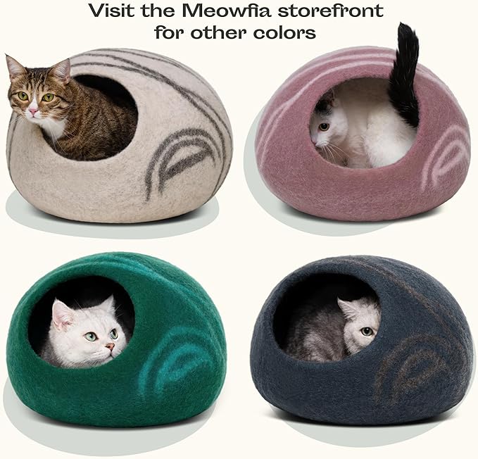MEOWFIA Cat Cave – Premium Felt Cat Bed for Indoor Cats, Handmade 100% Merino Wool (Medium, Snow Leopard)-Mewly Pet