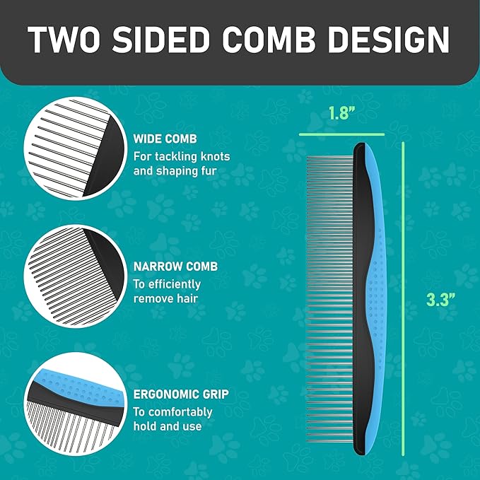 Maxpower Planet Pet Grooming Brush - Double Sided Shedding and Dematting Undercoat Rake Comb for Dogs and Cats,Extra Wide (C2 - Brush & Comb, Large)-Mewly Pet