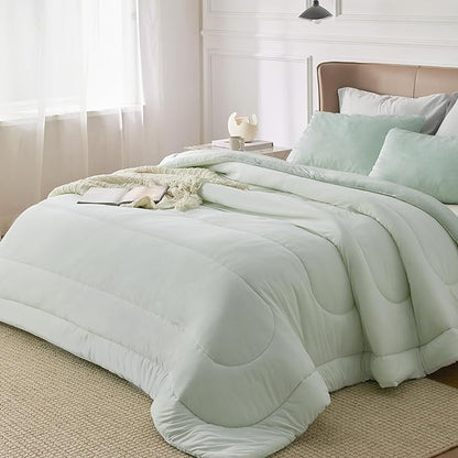 Bedsure California King Comforter Set - Cooling and Warm Bed Set, Sage Green Reversible Bedding for All Season, 3 Pieces, 1 California King Size Comforter (104"x96") and 2 Pillow Cases (20"x36")