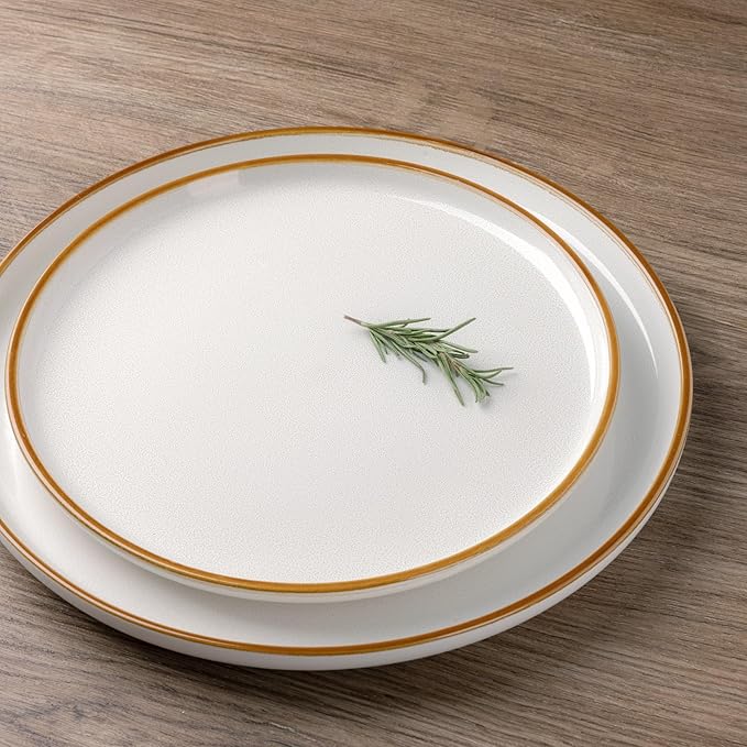 GBHOME Ceramic Dinnerware Sets for 4, 12 Pieces Stoneware Plates and Bowls Sets, Scratch Resistant Dishes, Dishwasher & Microwave Safe, Reactive Glaze-White-Mewly Pet