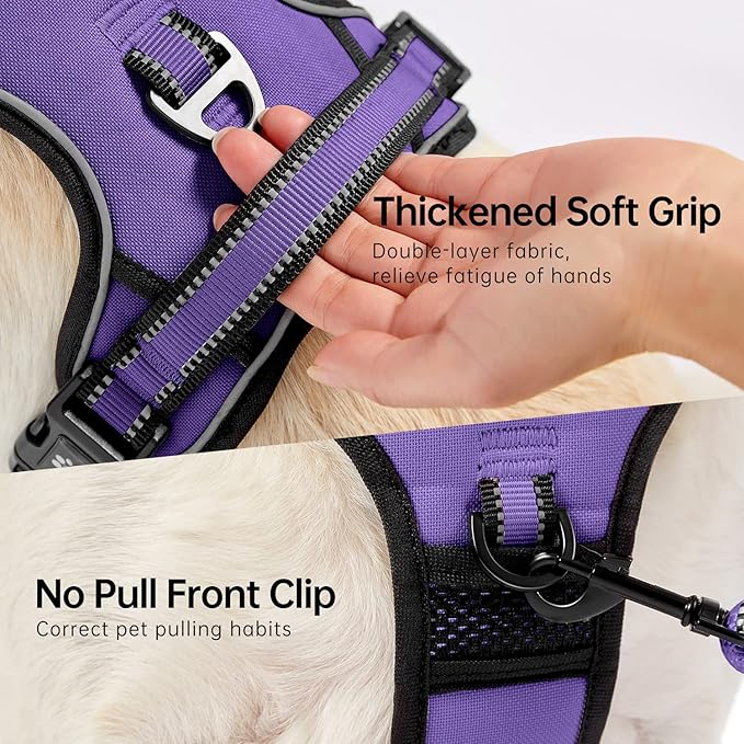 NESTROAD No Pull Dog Harness,Adjustable Oxford Dog Vest Harness with Leash,Reflective No-Choke Pet Harness with Easy Control Soft Handle for Large Dogs(Large,Purple)-Mewly Pet