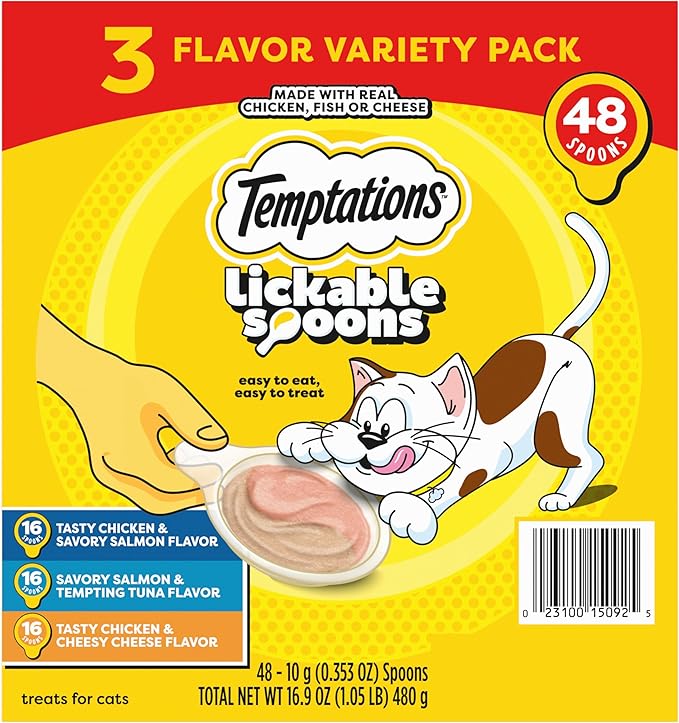 Temptations Lickable Spoons Adult Wet Cat Treats, 48 Spoons, Variety Pack-Mewly Pet