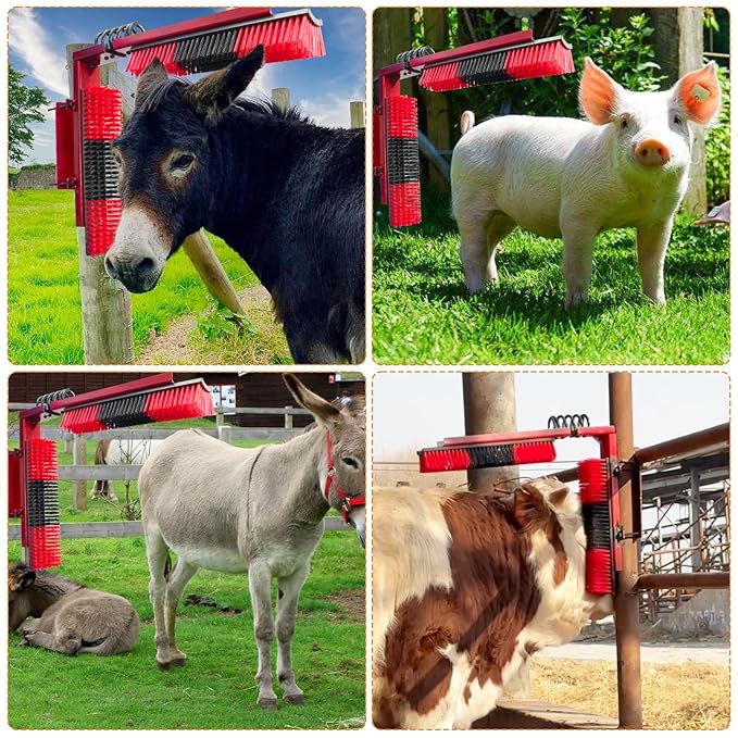Livestock Scratch Brush With Spring Iron Holder，Animal Back Scratching Brush For Cow,Cattle,Sheep, Horses,Pigs，Massage Grooming Tool-Mewly Pet