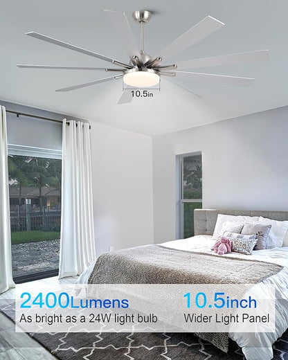 72 Inch Ceiling Fans with Lights,Large Modern Ceiling fan with Remote and 9 Wooden Blades,Dimmable,6 Speeds,Noiseless Reversible Indoor&Outdoor Fan for Bedroom,Patio,Living Room