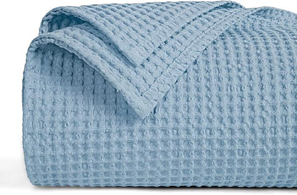 PHF 100% Cotton Waffle Weave Blanket King Size for Bed,Snag Proof Lightweight Breathable Moisture-wicking Throw for Couch,Great for Layering in Cold Weather,Machine Washable,Home Decor Gift-Dusty Blue