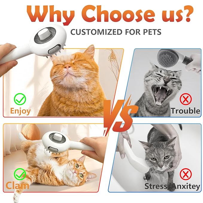 Cat Brushes for Indoor Cat, 6 in 1 Pet Steam Brush for Dog Cats Grooming Kit Supplies Hair Grooming for Long Short Hair Cats Dogs Massage & 2 Water Spray Modes Shedding Brush-Mewly Pet