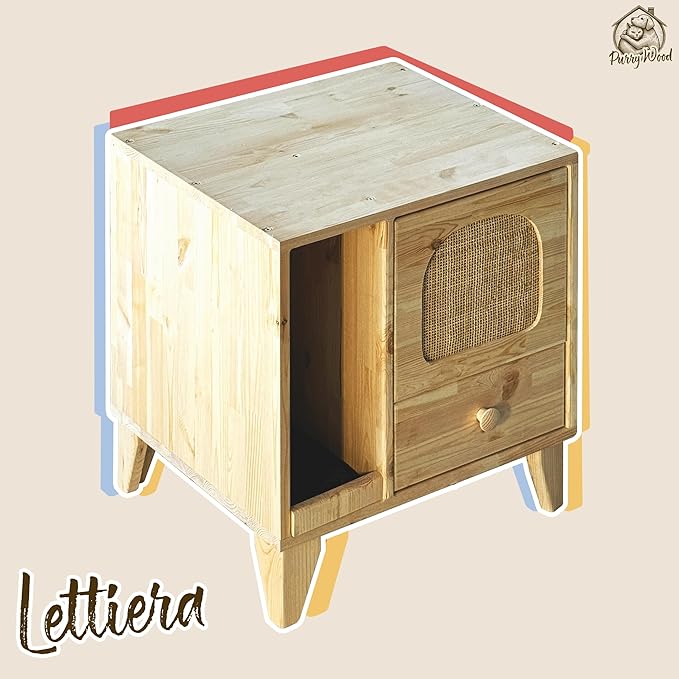 Cat Litter Box | Hidden Litter Box Furniture with Removable Divider | Wooden Cat Washroom Furniture | Indoor Cats House (Natural)-Mewly Pet
