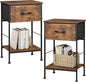 WLIVE Nightstand Set of 2, End Table with Fabric Storage Drawer and Open Wood Shelf, Bedside Furniture with Steel Frame, Side Table for Bedroom, Dorm, Rustic Brown Wood Grain Print, 25.03" Height