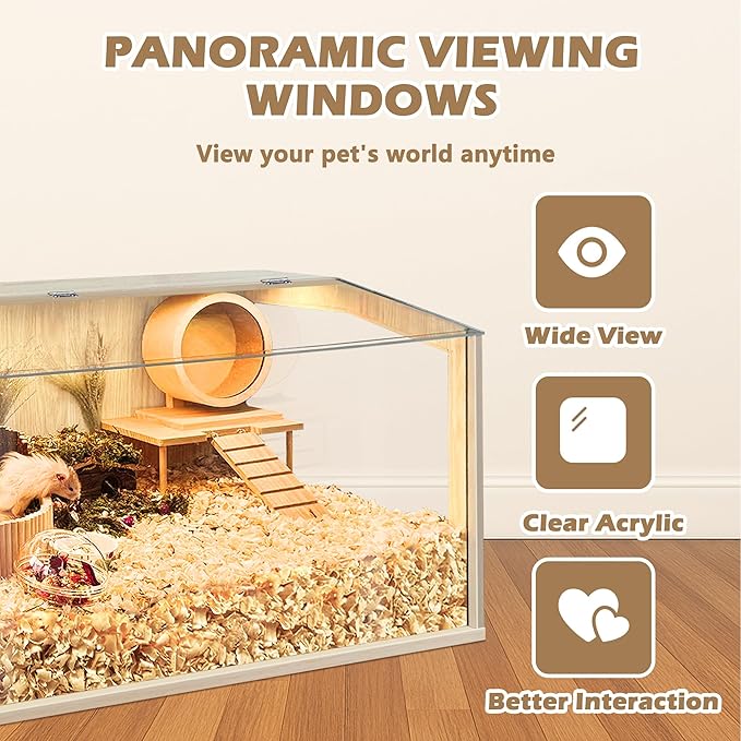 Hamster Cage Chewproof, Large Hamster Cages and Habitats, Openable Top with Acrylic Sheets, Solid Built-Mewly Pet
