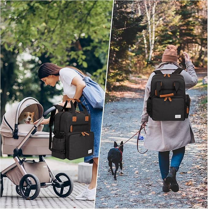 Modoker Dog Travel Bag, Airline Approved Backpack for Pet Accessories Organizer, Tote Weekend Bag with 2 Dog Food Storage Containers, 2 Collapsible Bowls, 1 Pet Mat, Black-Mewly Pet