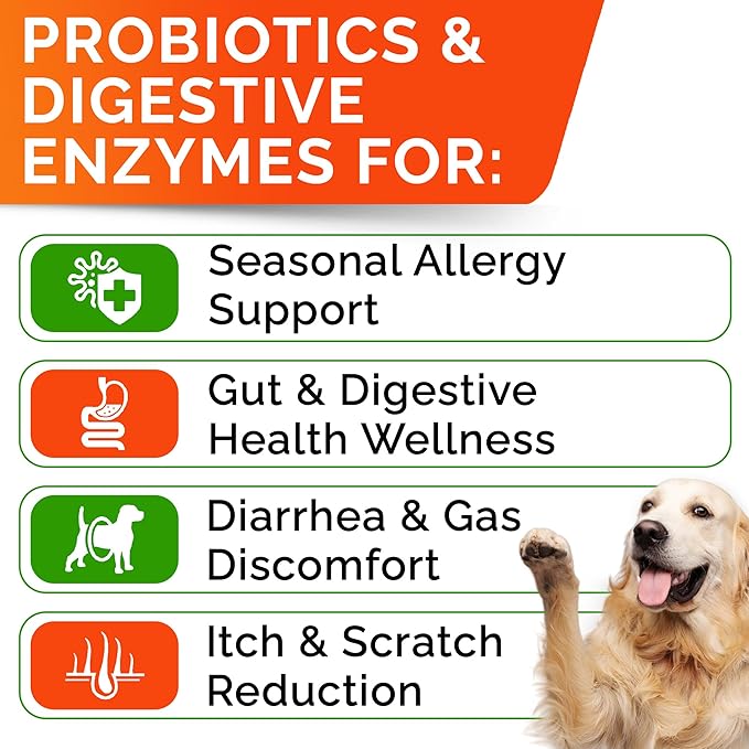 STRELLALAB Pet Probiotics for Dogs & Digestive Enzymes + Digestion & Gut Health Treats, Dog Probiotics Chews, Fiber Supplement, Anti Diarrhea, Constipation, Upset Stomach&Gas Relief, Canine Prebiotic-Mewly Pet