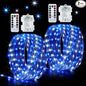 JMEXSUSS 2 Pack Rope Lights Battery Operated Christmas Lights Outdoor, Total 200LED 66ft 8 Modes Battery Powered String Lights with Remote, Blue and White String Light for Christmas Decor