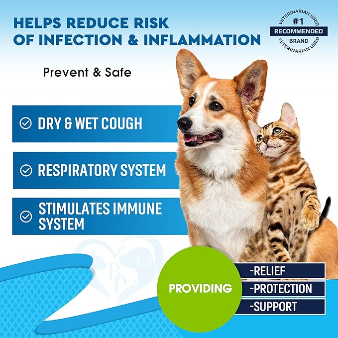 Kennel Cough Treatment & Natural Infection Medicine for Dogs & Cats - Respiratory & Cold Cough Relief - Collapse Trachea & Cat Asthma Support - Made in USA-Mewly Pet