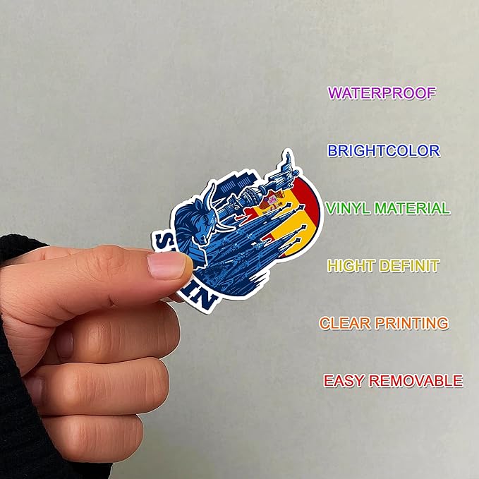 100 PCS Spain Travel Stickers Pack, España Vinyl Waterproof Stickers of Madrid Catalunya Landmarks Flamenco Food and Culture, 9 Sheets for Laptop Water Bottle Scrapbook