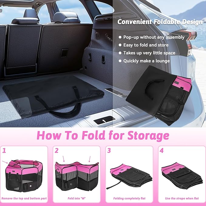 PETSFIT 29" Puppy Playpen with Removable Waterproof Mat & Zippered Roof | RV, Camping, Travel Dog Pen | Indoor/Outdoor Whelping & Cat Observation Space(29.5"x29.5"x16.5"H)-Mewly Pet